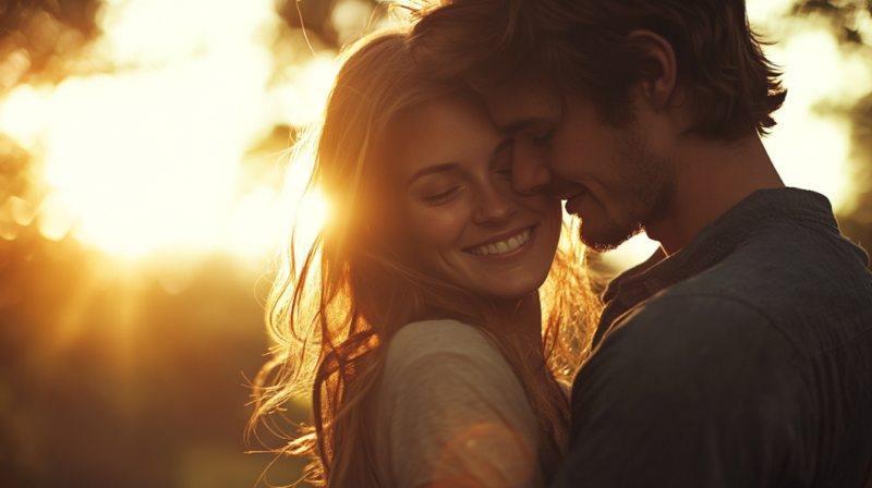 A Joyful Couple Celebrating Their Engagement Anniversary