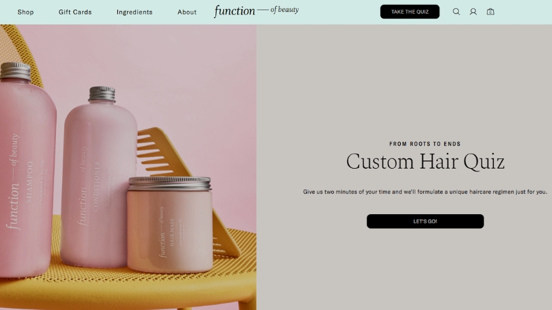 Function of Beauty shows its custom hair quiz with personalized shampoo and conditioner