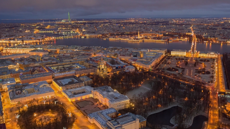 St. Petersburg at night, a city that draws celebrities from around the world