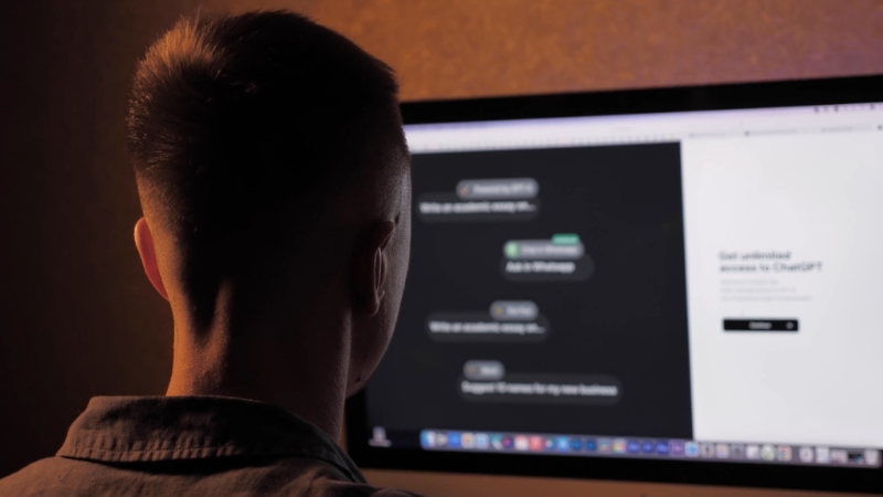 A person works on a computer screen displaying AI chat tools, symbolizing the big forces shaping AI at work