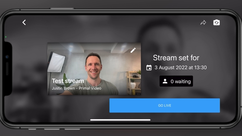 A smartphone screen shows a scheduled YouTube Live stream with the option to go live