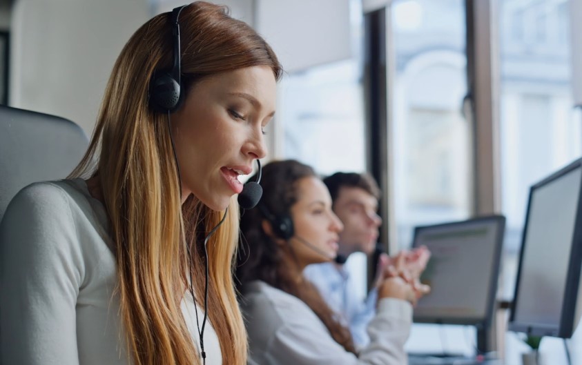 Woman working in a call center