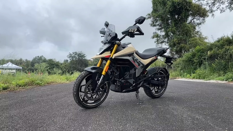 Ultraviolette X47 electric crossover motorcycle parked on a road