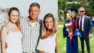 Alexa Marie Aikman poses with her father Troy Aikman during her SMU business graduation celebration