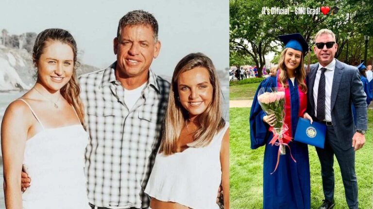 Alexa Marie Aikman poses with her father Troy Aikman during her SMU business graduation celebration