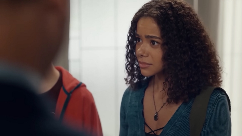 Antonia Gentry, as Ginny Miller, shows a moment of intense emotion while interacting with another character