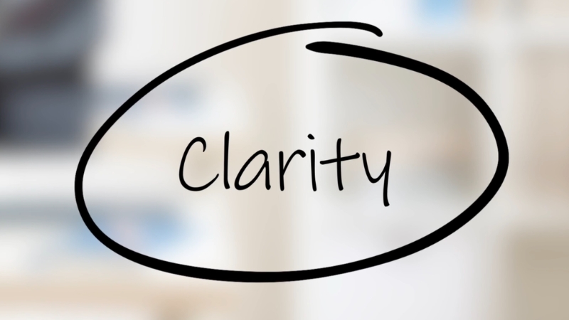Clarity highlighted in a bold oval on a blurred background