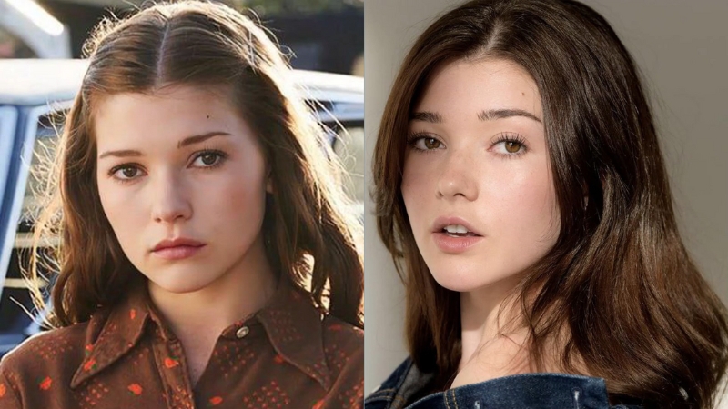 Katie Douglas appears in two side-by-side photos