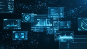 Spend analytics dashboard visuals with data charts and metrics on screens