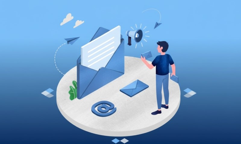 Illustration of a person with a letter in an envelope on a digital platform