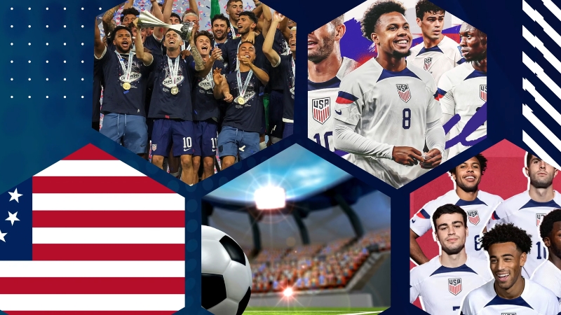 USMNT players and American flag graphic highlighting the teamโs outlook for the 2026 World Cup