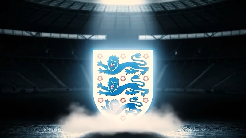 England national team crest displayed inside a stadium spotlight ahead of the 2026 World Cup