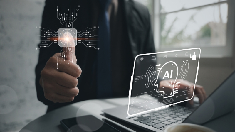 Person uses AI interface on a laptop to support modern content creation work