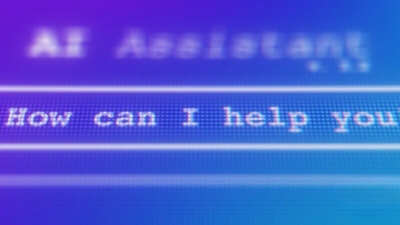 Close-up of an AI assistant interface with the text “How can I help you” on screen
