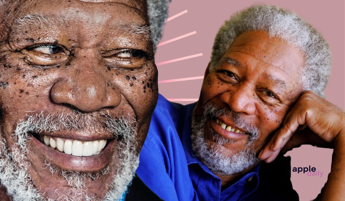 Side by side images of Morgan Freeman at different stages of his career, highlighting changes in his smile and dental appearance