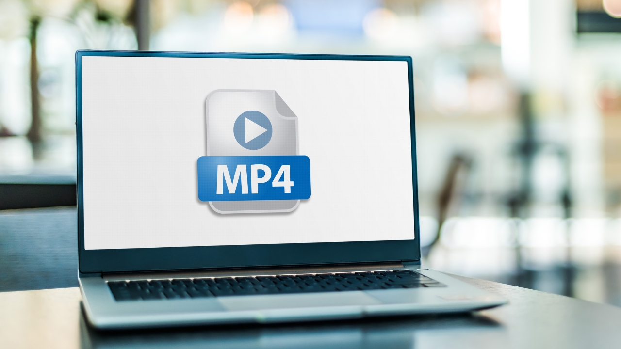 Laptop screen with an MP4 video file icon for corrupted video repair software