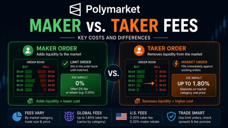 Polymarket maker and taker fee comparison with order types and key costs