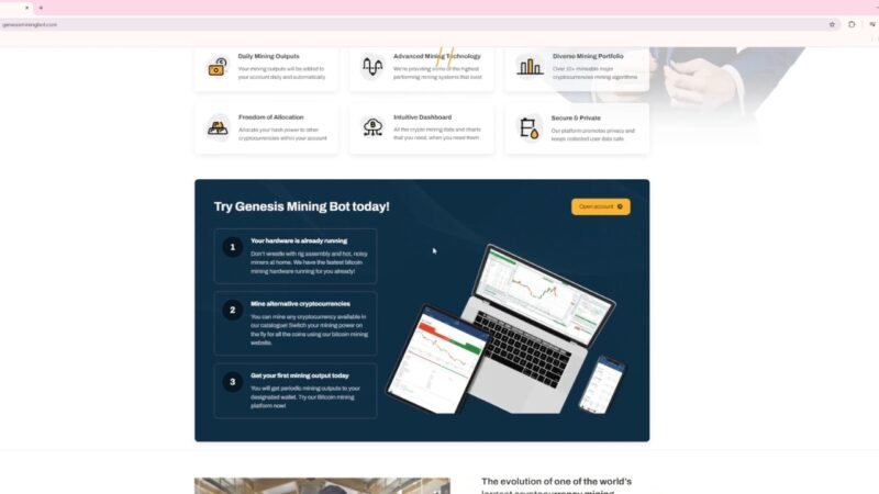 Genesis website shows crypto tools on laptop, tablet, and phone screens