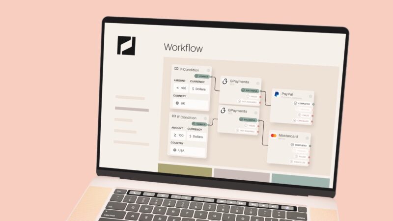 Paydock payment workflow dashboard on a laptop screen.