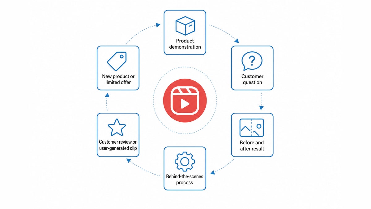 Six format cards arranged in a loop around a Reels play icon
