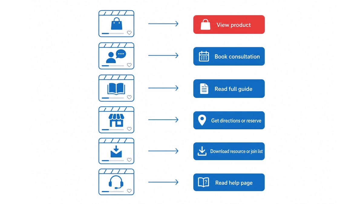Rows of Reel icons pointing to action buttons such as View product and Book consultation